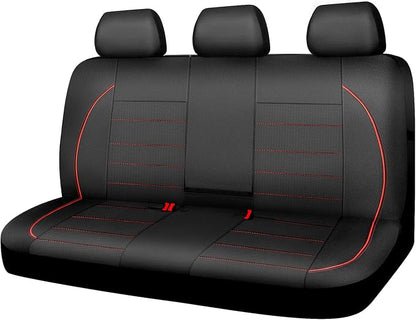 CAR PASS Leather Back Seat Cover,Piping Waterproof Bench Seat Cover, Rear Seat Cover Universal Fit for Cars Sedans SUVs Truck 95% Automotive Interior Backseat Car Covers (Rear,Black and Red)