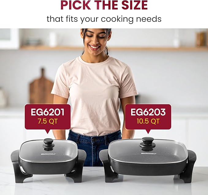 Elite Gourmet EG6201 Extra Deep 12"x12"x3.2" Scratch Resistant Dishwasher Safe