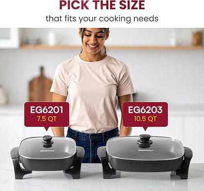 Elite Gourmet EG6201 Extra Deep 12"x12"x3.2" Scratch Resistant Dishwasher Safe