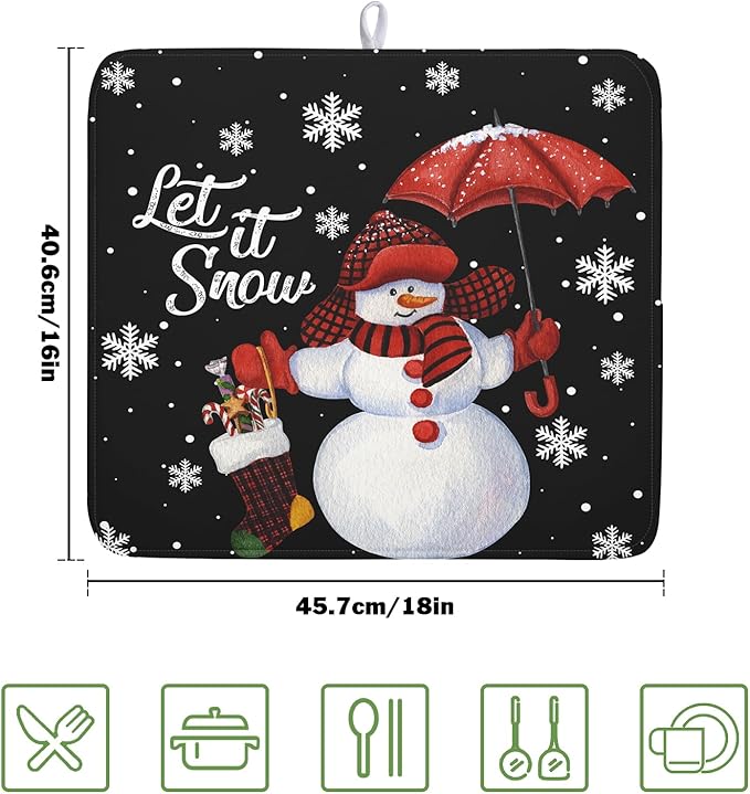 Winter Snowman Dish Drying Mat, Christmas Snow Dish Drying Mat