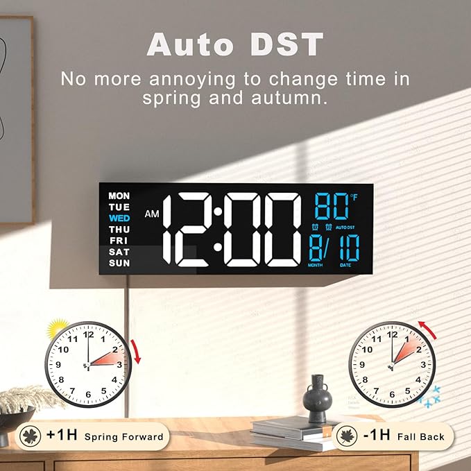 JALL 16" Large Digital Wall Mount Clock, Count Down Timer, Big LED, RGB Color