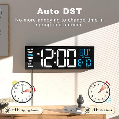 JALL 16" Large Digital Wall Mount Clock, Count Down Timer, Big LED, RGB Color