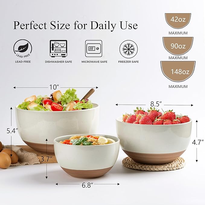 AmorArc Ceramic Mixing Bowls|Nesting Bowls Set of 3