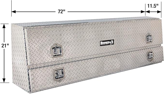 Buyers Products 1705640 21x13x72 Diamond Tread Aluminum Pick Up Truck Contractor Box with Lower Door, Two Tier Storage, Weather Resistant Seals, Locking Latches, No‑Drill Mounting Hardware