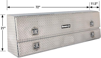 Buyers Products 1705640 21x13x72 Diamond Tread Aluminum Pick Up Truck Contractor Box with Lower Door, Two Tier Storage, Weather Resistant Seals, Locking Latches, No‑Drill Mounting Hardware