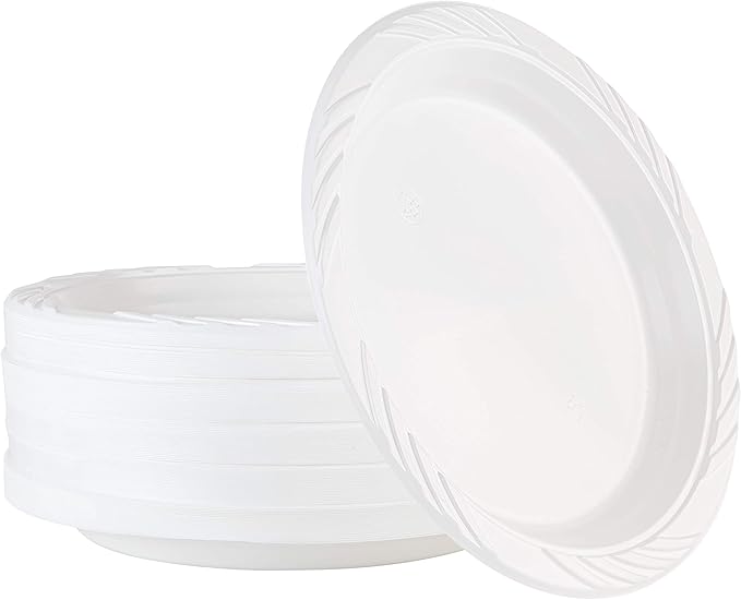 100 Count Disposable 9 Inch White Plastic Dinner Plates large