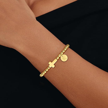 Gold Initial Bracelets for Women Girls Kids, Dainty 18K Gold Plated Cross Initial Bracelet Non Tarnish Beaded Bracelets Personalized Birthday Gifts for Women Girls Jewelry