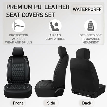 CAROMOP Faux Leather Car Seat Covers Full Set,Luxury and Comfortable Covers for Cars,Split Bench Compatible Car Interior Covers,Universal Fit for Suvs,Vans,Trucks,Airbag Compatible(5-Seat Black/Grey)