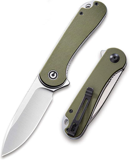 CIVIVI Knives Elementum Folding Pocket Knife 2.96" D2 Satin Blade,G-10 Handles C907E (Green)