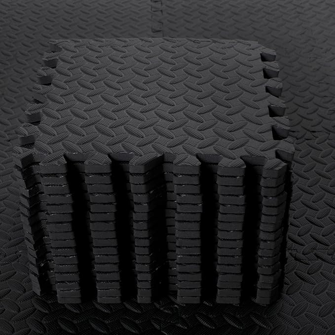 Shihanee Foam Floor Baby Tiles Foam Floor Mats Play Mats Bulk with Borders Interlocking for Kids Baby Playroom Nursery Gym (Black,64ft)