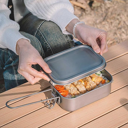 1200ml Titanium Lunch Box Leak-Proof Lid & Folding Handle Camping Cookware Lightweight Outdoor Cooking Pan for Backpacking Hiking Picnic & Travel RT039T