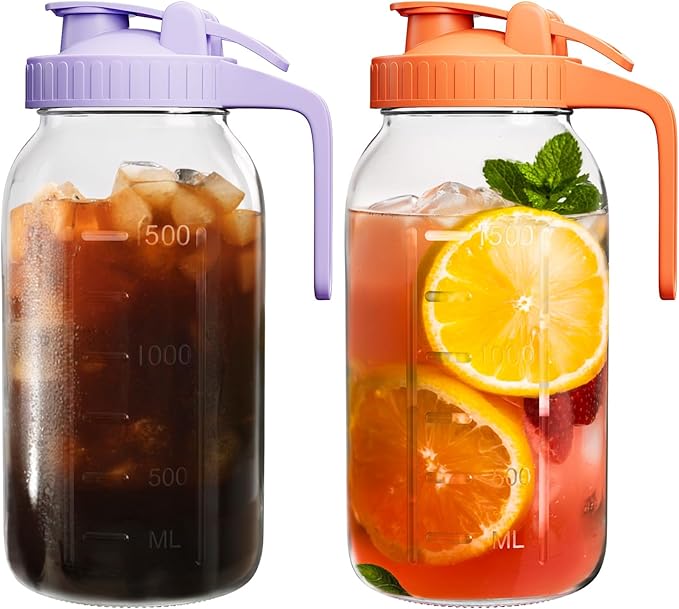 2 Pack Mason Jar Pitcher – Airtight & Leakproof Glass Pitcher