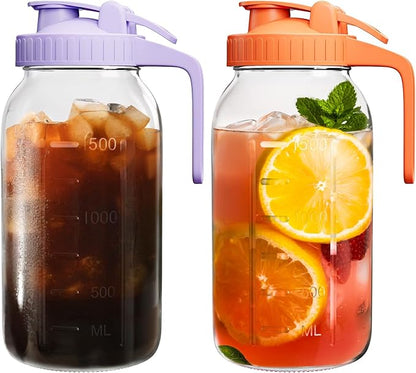 2 Pack Mason Jar Pitcher – Airtight & Leakproof Glass Pitcher