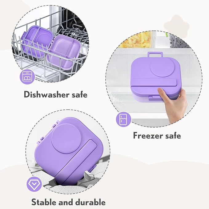 Bento Lunch Box with 12oz Soup Thermo,4 Compartments Lunch Box Containers, Spoon&Sauce Jar, BPA Free&Leak proof,Insulated Food Jar for Travel(Purple)