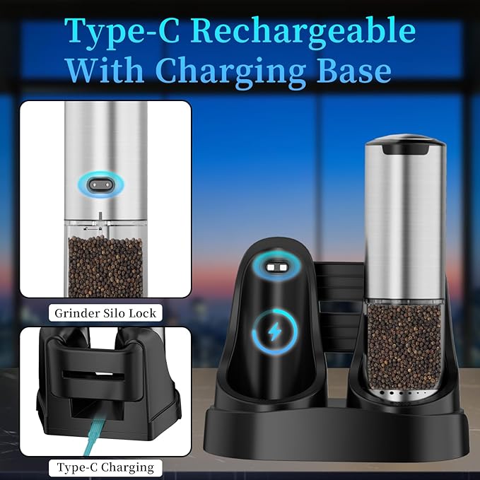 Electric Salt and Pepper Grinder Set Type-C Fast Charging, Automatic Salt and