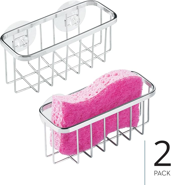 iDesign Stainless Steel Suction Sponge Holder, Kitchen Sink Sponge Caddy
