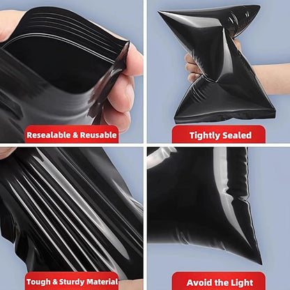 PABCK 100 Pieces Black Reclosable Zip Bags 5.1mil Thickness Poly Plastic Packaging Resealable Zipper Lock Closure Bag for Storage (2.8x9.8 inch)