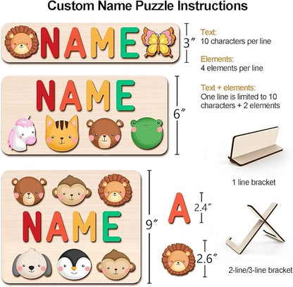 Personalized Name Puzzle for Kids Engraved Text Greetings on Back Custom Wooden Name Signs with Pegs for Baby Boy & Girl 1 Year Old Nursery Gifts Educational Toys Toddler Puzzles for Newborn