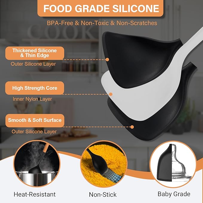 Large Silicone Cooking Utensils Set, Heat Resistant Silicone Utensils