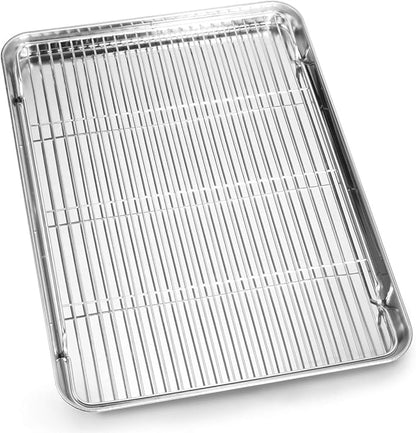 Cookie Sheet and Cooling Rack Set, 16 inch Stainless Steel Baking Pan