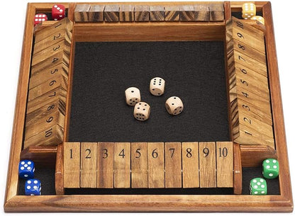 AMEROUS 1-4 Players Shut The Box Dice Game, Wooden Board Table Math Game with 12 Dice and Shut-The-Box Instructions for Kids Adults, Family Classroom Home or Pub (12 Inches)