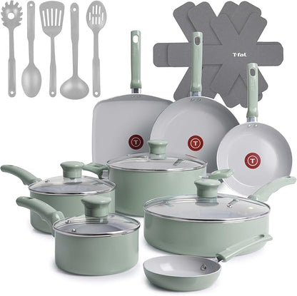 T-Fal Refresh Ceramic Nonstick Cookware Set, Oven Safe to 350°F, Ceramic Pots