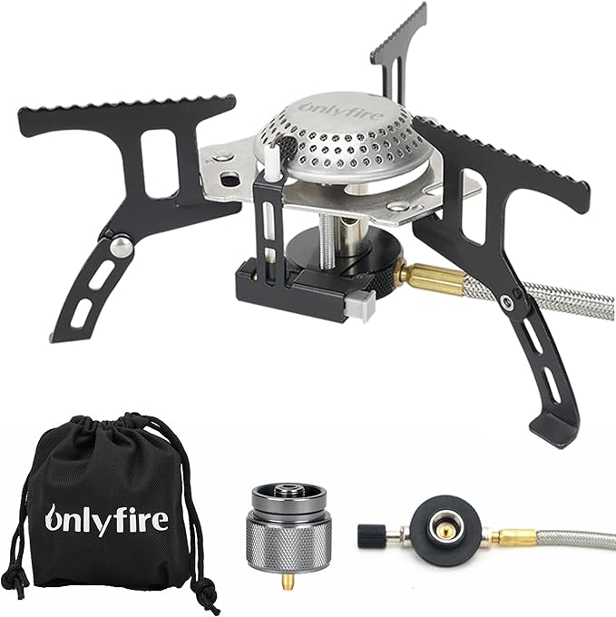 ONLYFIRE Portable Camping Gas Stove, Backpacking Camp Stove with Piezo Ignition, 1LB Propane Adapter, Mini Camp Stove with Carry Bag for Outdoor Cooking, Picnic, Camping and Hiking, GS333