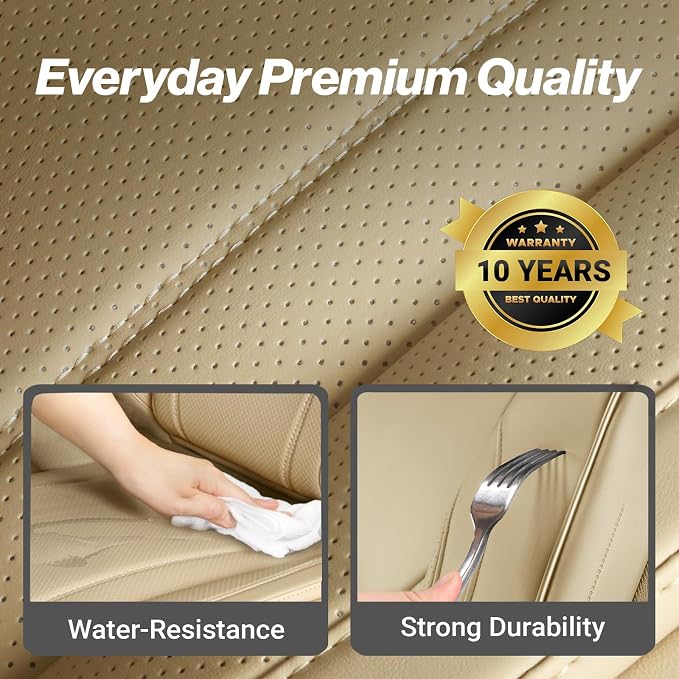 Coverland Custom SUV Car Seat Covers Front Seats for [2010-2023 Lexus GX 460] - Protector Car Seat Cover Water Resistant Leather Memory Form Back Support Seat Cushion [Front-Beige]