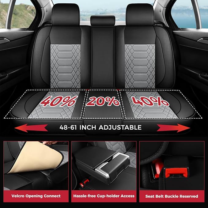FREESOO Car Seat Covers Leather Seat Cover Full Set Automotive Seat Cover Protector Accessories Airbag Compatible Universal Fit for 5 Seats Black Grey