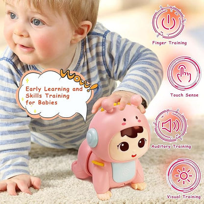 Crawling Baby Toys, Fun Tummy Time Toys for Toddler with Music and Light, Interactive Walking Moving Sensory Toys for Infant Baby Girls Boys, Age 12 to 18 Months