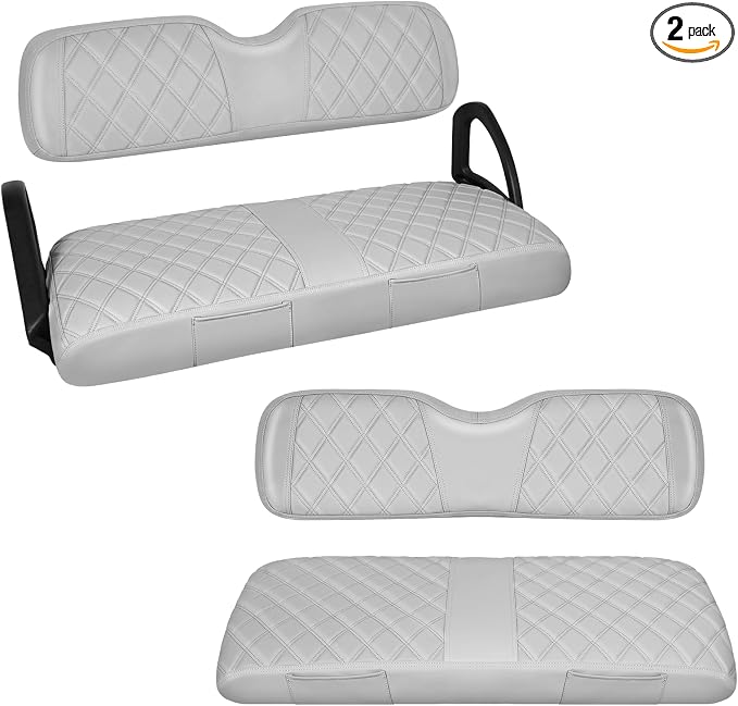 Full Set Golf Cart Seat Covers for EZGO RXV OEM, Grey | Front & Rear Set (2-Piece), Premium Vinyl Leather Replacement Standard Cushion Covers, No Tools Needed & Easy to Clean