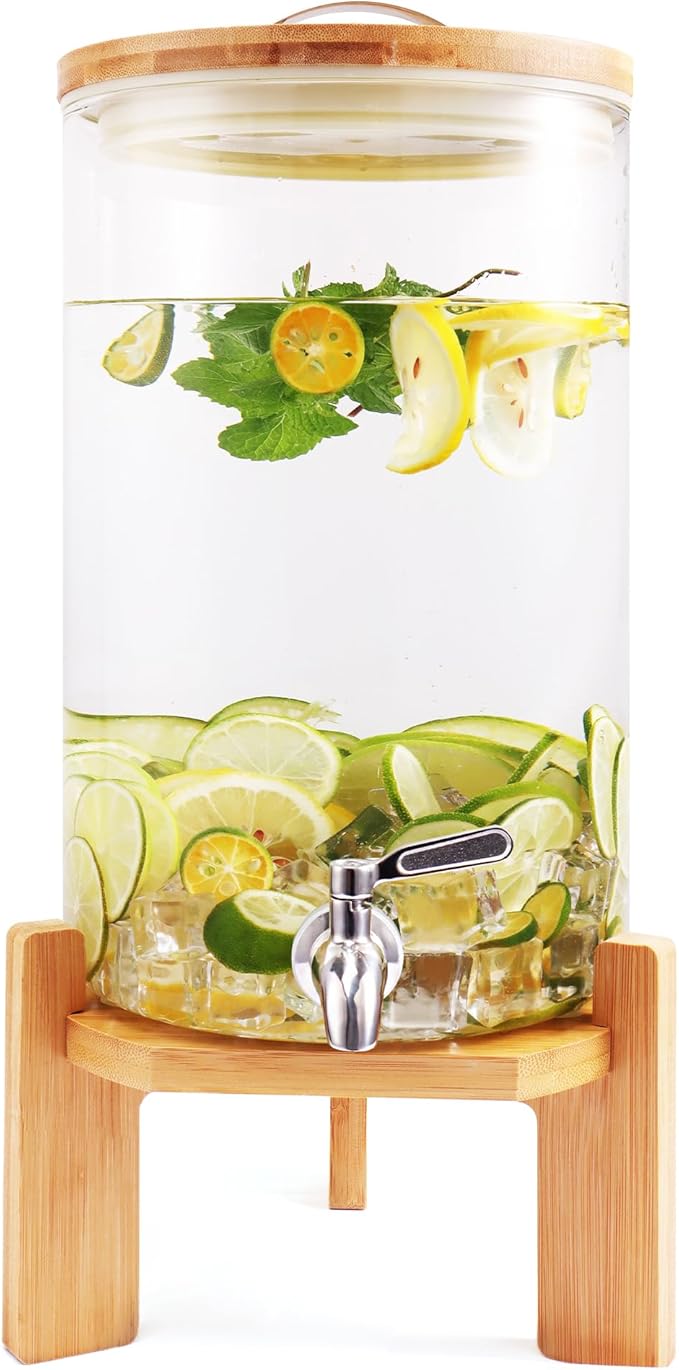 Beverage Dispenser, 2.1 Gallon Glass Drink Dispenser