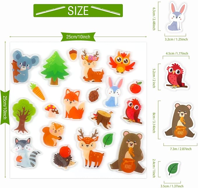 20 PCS Woodlad animals Thick Gel Clings woodland Window Gel Clings Decals Stickers for Kids Toddlers and Adults Home Airplane Classroom Nursery woodland Party Supplies Decorations Removable and
