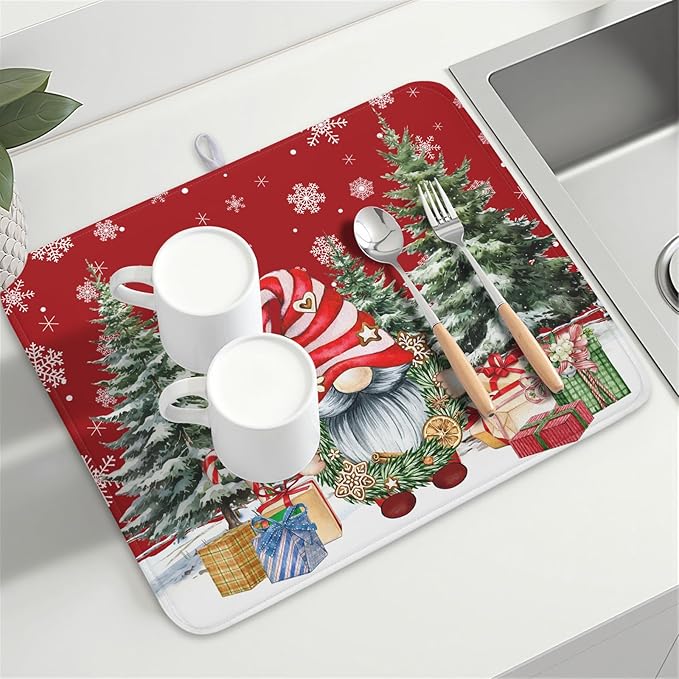 Christmas Dish Drying Mat for Kitchen Counter, Merry Christmas Dish Drying Mat