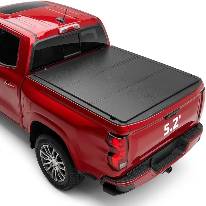 BDFHYK Hard Tri Fold Tonneau Cover for Chevy Colorado GMC Canyon 2015-2026 5.2 FT Bed, Waterproof Hard Folding Truck Bed Cover with Anti-Theft Lock, Easy Install for Camping and Work Trucks