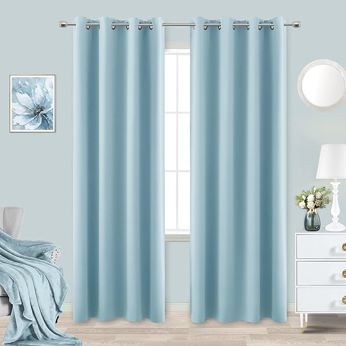 KOUFALL Light Blue Blackout Curtains 90 Inches Long