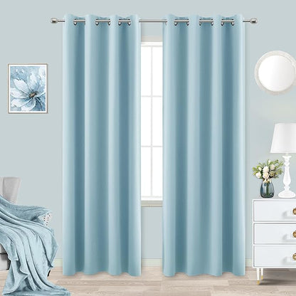 KOUFALL Light Blue Blackout Curtains 90 Inches Long