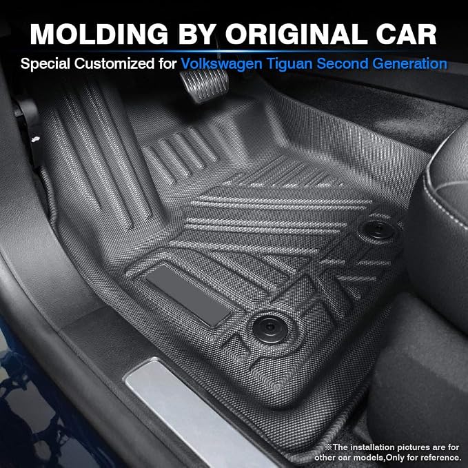 KUST All Weather Floor Mats for 2018-2024 Volkswagen Tiguan, Custom Fit Floor Liners for VW Tiguan Accessories 1st & 2nd Row High Edge Non-Slip