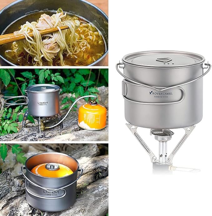 Titanium Pot, 750ml/900ml/1100ml Ultralight Titanium Pot Water Mug Cup with Lid and Foldable Handle Outdoor Camping Cooking Picnic