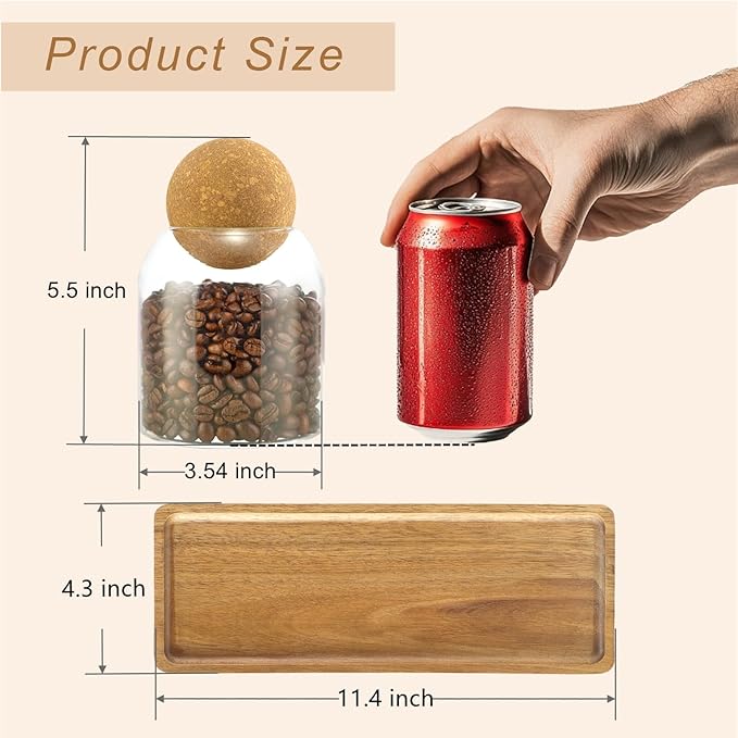 Glass Jars with Cork Lids, 3 Pack Small Decorative Jars with Acacia Tray
