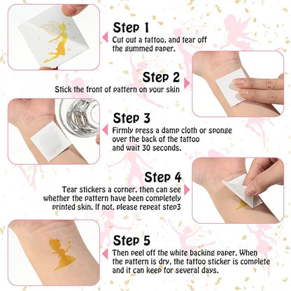 Landhoow 240 Pcs Fairy Foil Tattoos Temporary for Kids Glitter Face Tattoos Cool Body Sticker Costume Accessory for Adults Boys Girls Party Favor