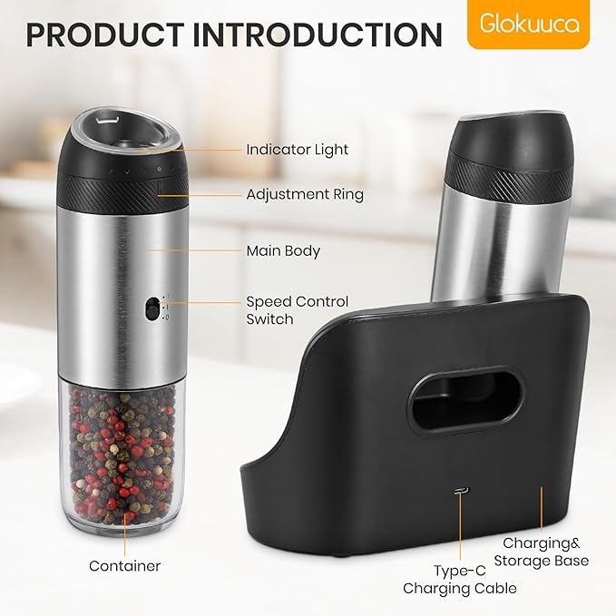 Rechargeable Gravity Electric Salt Grinder Set
