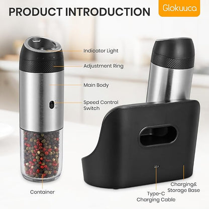 Rechargeable Gravity Electric Salt Grinder Set