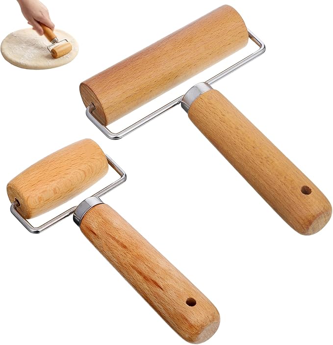 2 Pcs Pastry Roller, Wooden Rolling Pins Pizza Dough Roller Non-Stick Mini