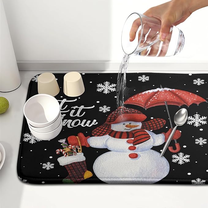 Winter Snowman Dish Drying Mat, Christmas Snow Dish Drying Mat
