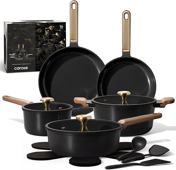 CAROTE Ceramic Cookware Set Nonstick, Non-Toxic & PFAS-Free, Dishwasher