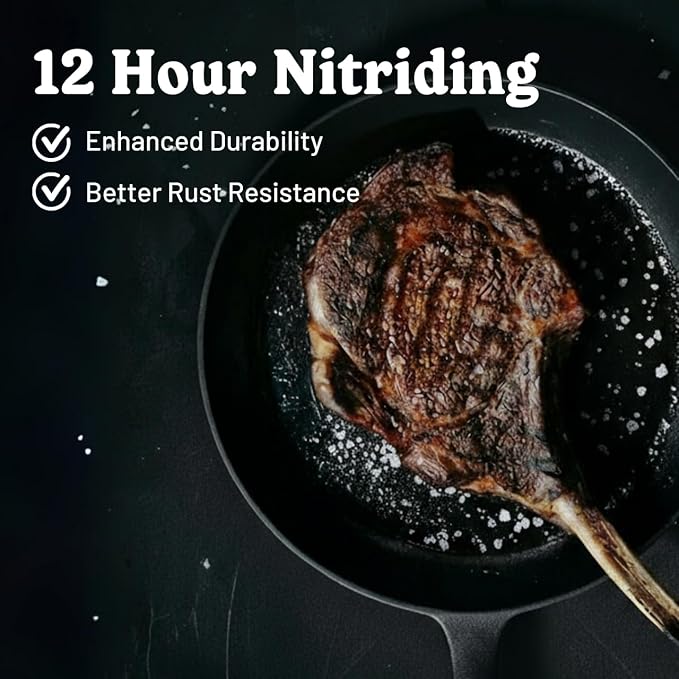 Flambo Skillet #10 - Naturally Non-Stick 10 Inch Pre-Seasoned Cast Iron Frying Pan - Smooth Nonstick Finish for Grilling, Frying, Sauteing, Searing, Baking - Use on Oven, Stove, Grill, or Campfire