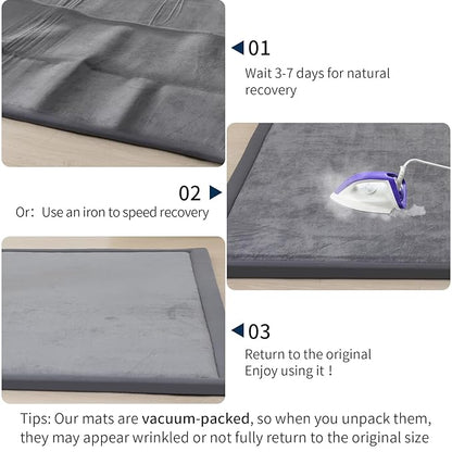 ACOMOPACK Baby Play Mat for Floor 1.3" Thick Memory Foam Play Mat 71"×79" Tummy Time Crawling with Non-Slip Bottom for Living Room,Nursery,Soft Velvet Playpen Mats for Kids,Infants（Dark Grey）