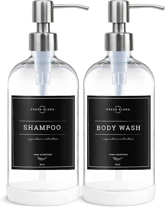 Vine Creations Clear Glass Soap Dispenser, 2 Pack Kitchen Soap Dispenser Set