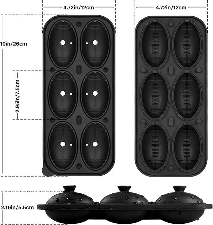 Silicone Large Ice Cube Tray, 6 Big Football Ice Cube Trays
